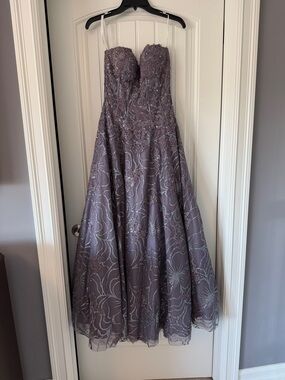 Jovani Lavender Beaded Strapless Prom Gown